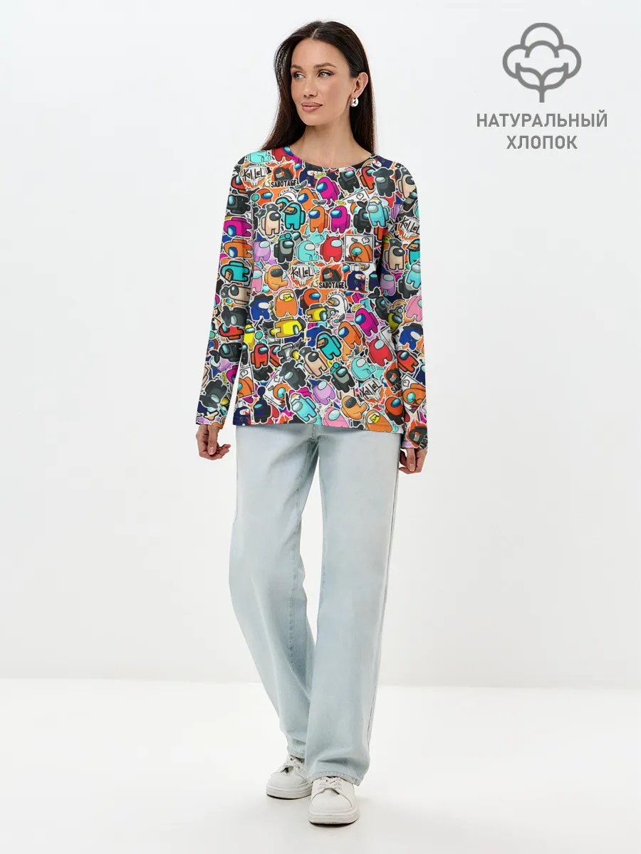Лонгслив женский. Хлопок / Among Us sticker bombing