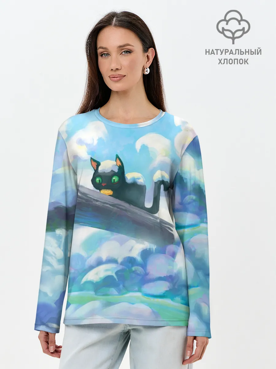 Лонгслив женский. Хлопок / Снежный котенок