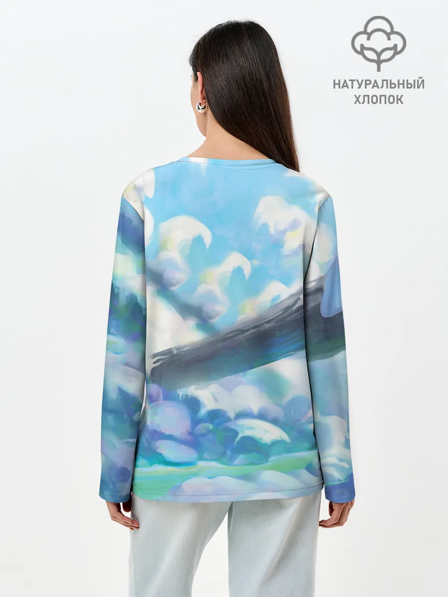 Лонгслив женский. Хлопок / Снежный котенок