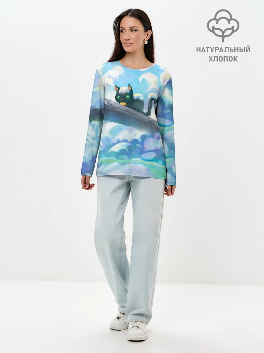 Лонгслив женский. Хлопок / Снежный котенок