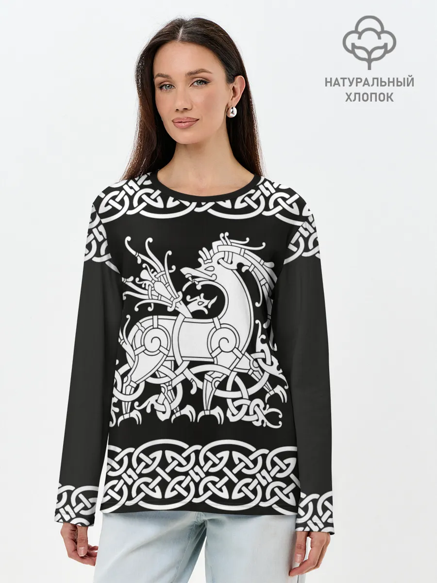 Лонгслив женский. Хлопок / Рингерике олень белый 3D