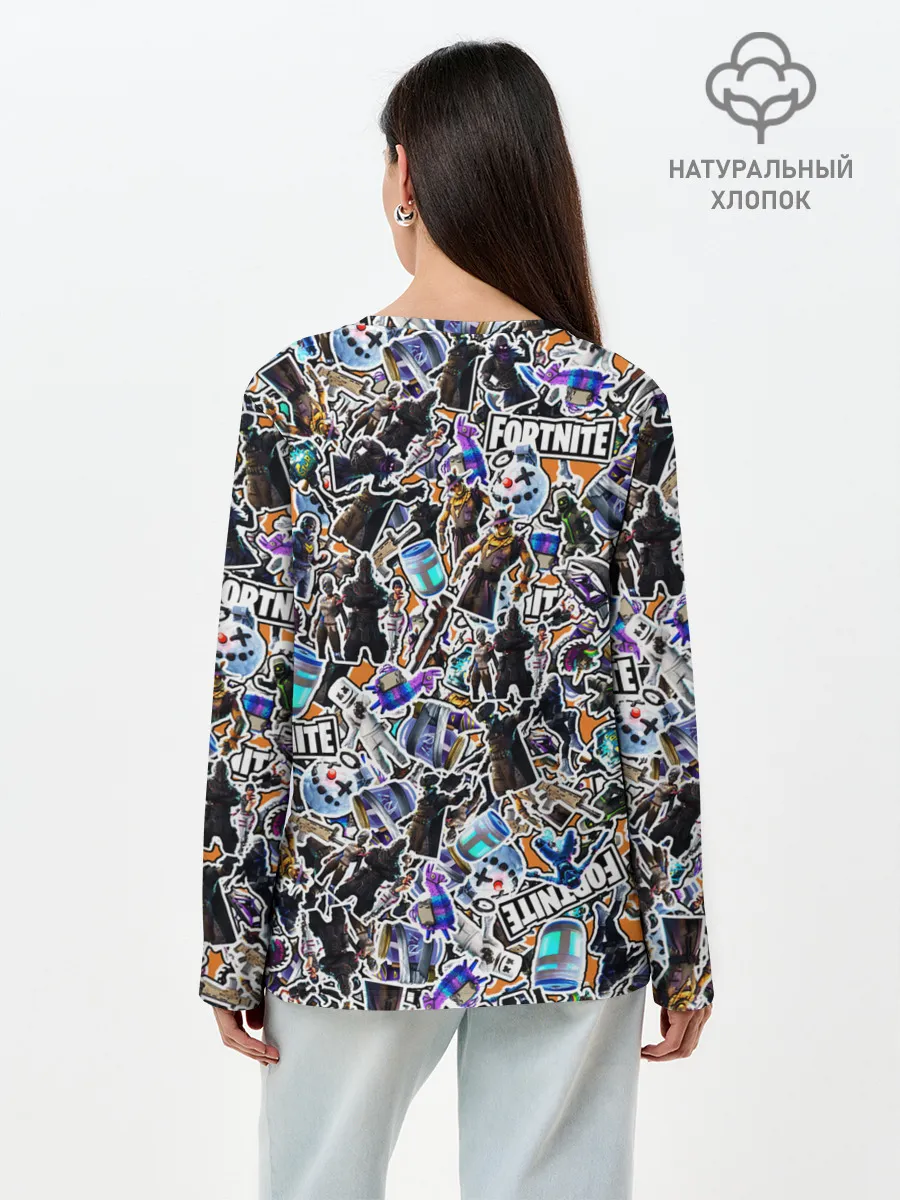 Лонгслив женский. Хлопок / Fortnite Sticker Bombing