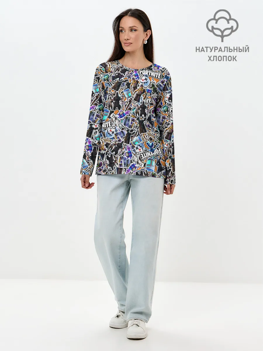Лонгслив женский. Хлопок / Fortnite Sticker Bombing