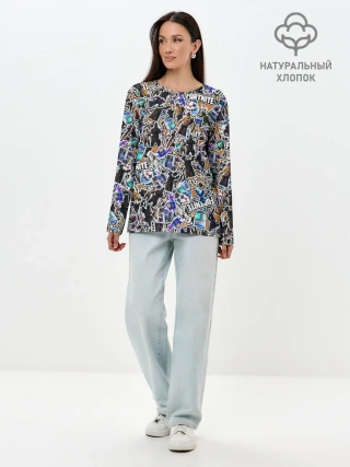 Лонгслив женский. Хлопок / Fortnite Sticker Bombing