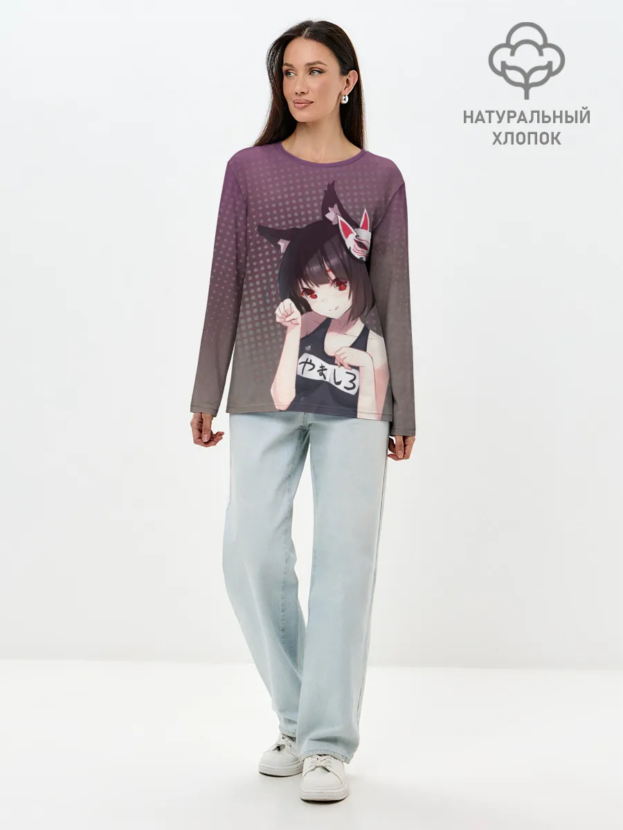 Лонгслив женский. Хлопок / Azur Lane. Лазурный. Девушка