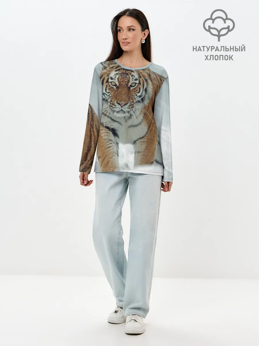 Лонгслив женский. Хлопок / Тигр