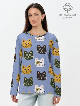 Лонгслив женский. Хлопок / Котики
