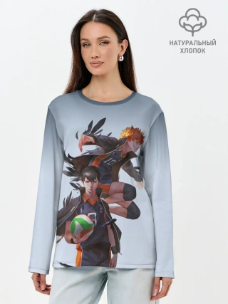 Лонгслив женский. Хлопок / Хината и Тобио