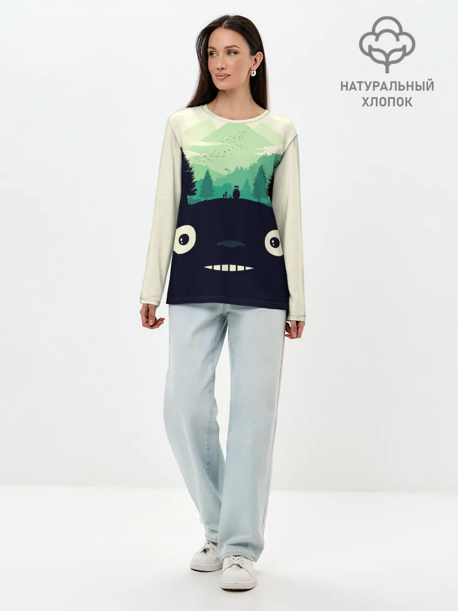 Лонгслив женский. Хлопок / Тоторо охраняет лес