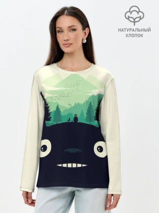 Лонгслив женский. Хлопок / Тоторо охраняет лес