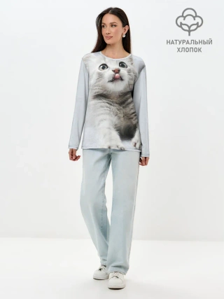 Лонгслив женский. Хлопок / серый котенок