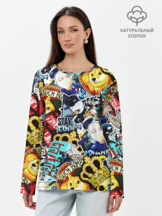 Лонгслив женский. Хлопок / CS GO STICKERBOMBING