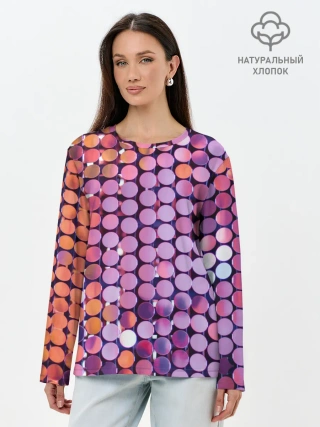 Лонгслив женский. Хлопок / Вечеринка точки глянцевый узор