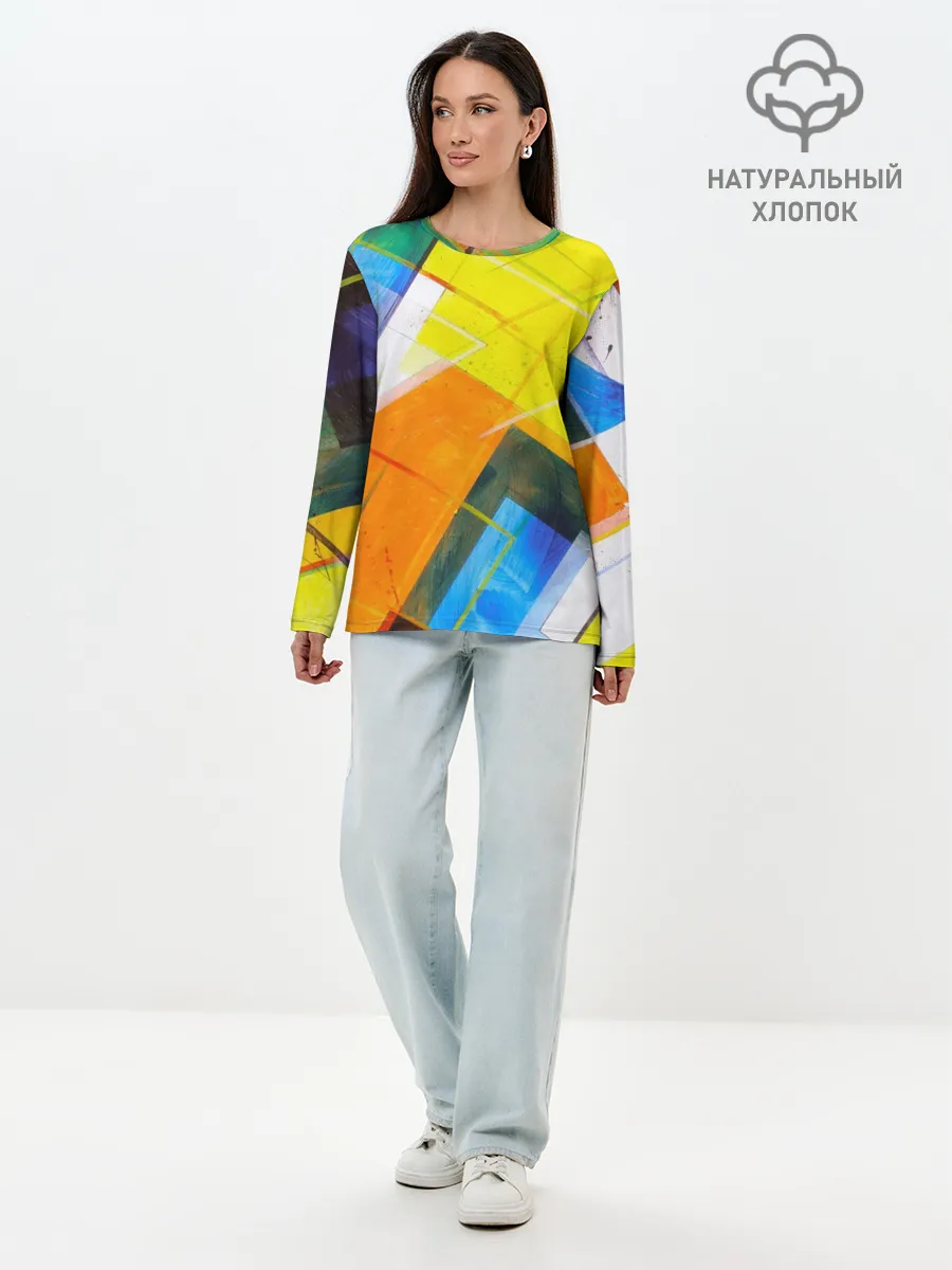 Лонгслив женский. Хлопок / Геометрический хаос