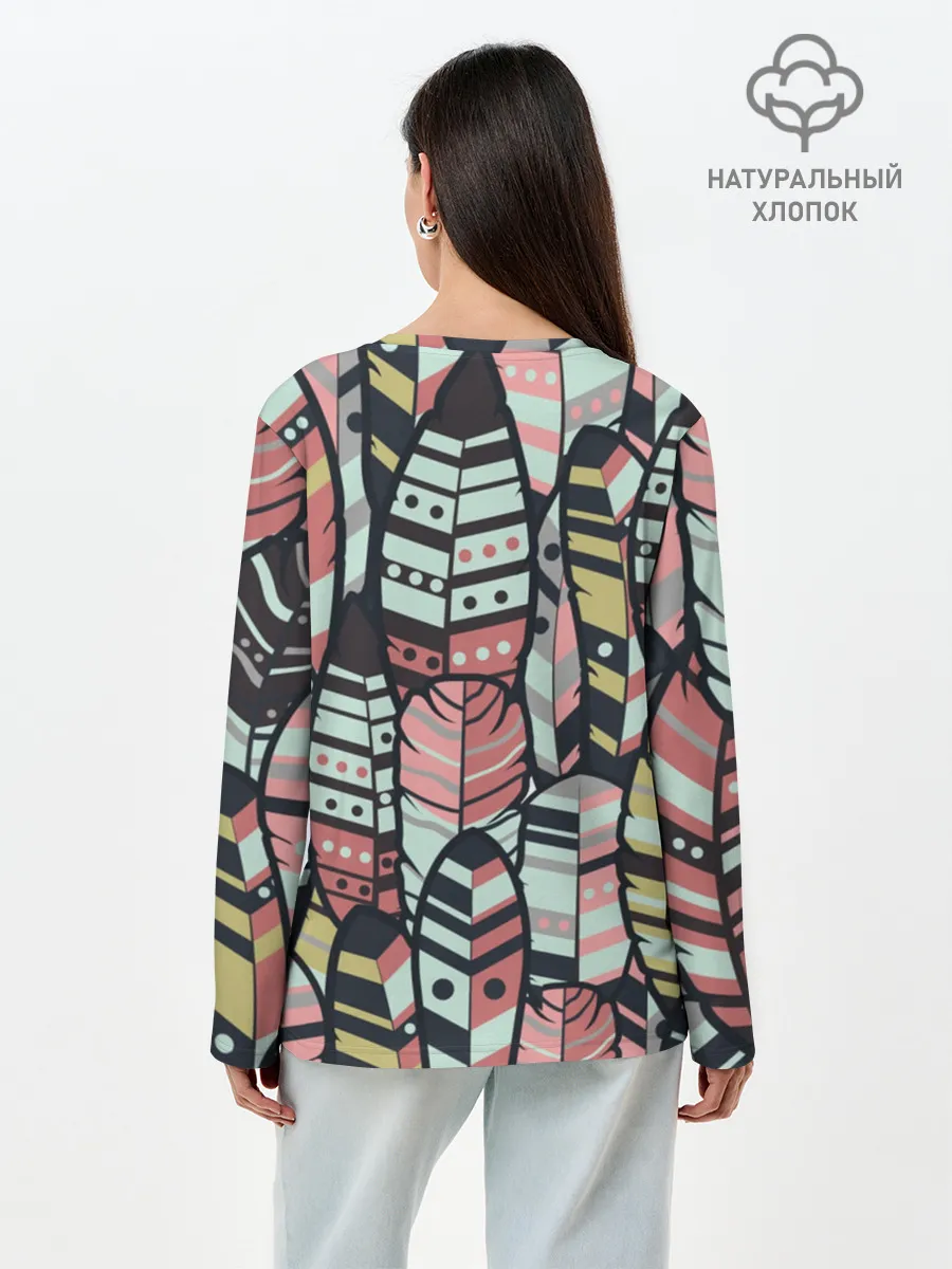 Лонгслив женский. Хлопок / Индейские перья