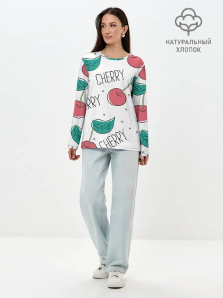 Лонгслив женский. Хлопок / Вишенки Cherry