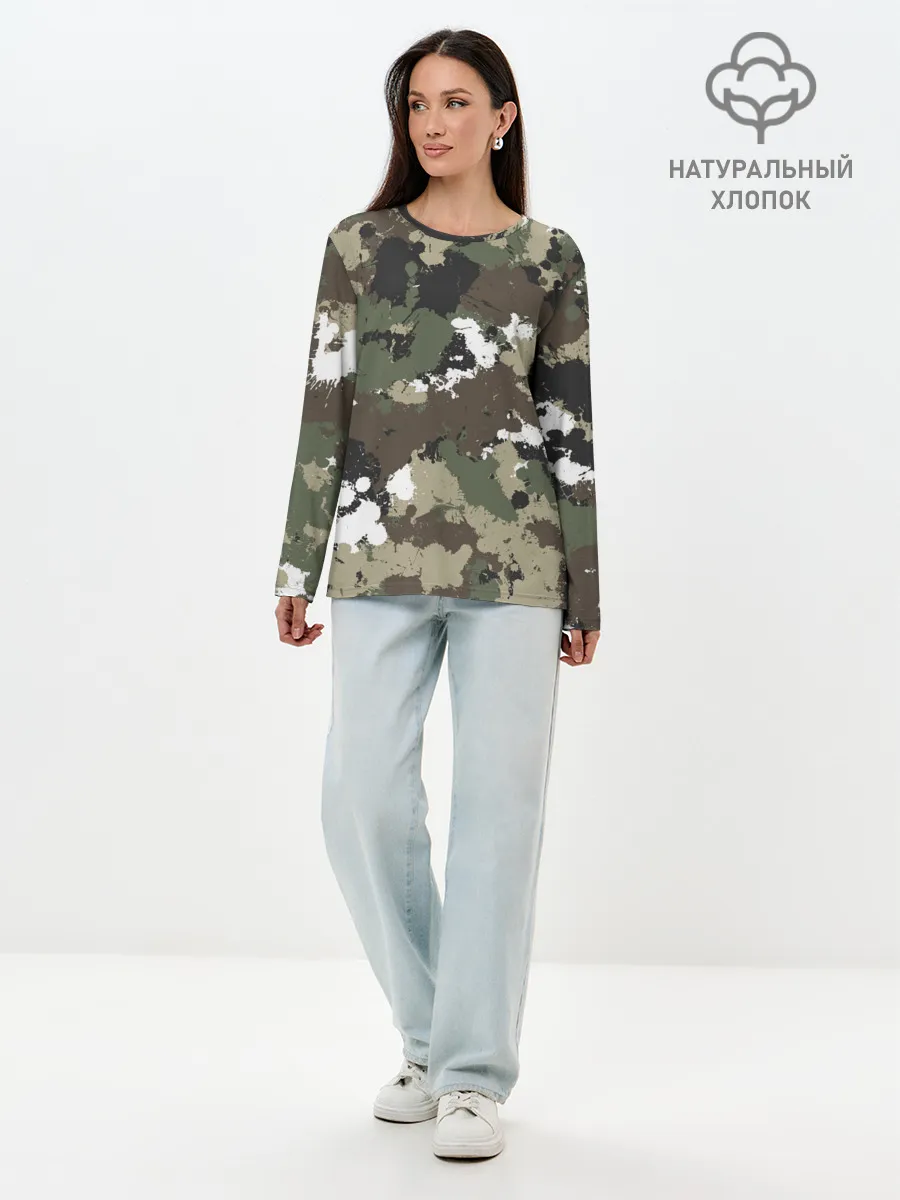 Лонгслив женский. Хлопок / Камуфляж с кляксами