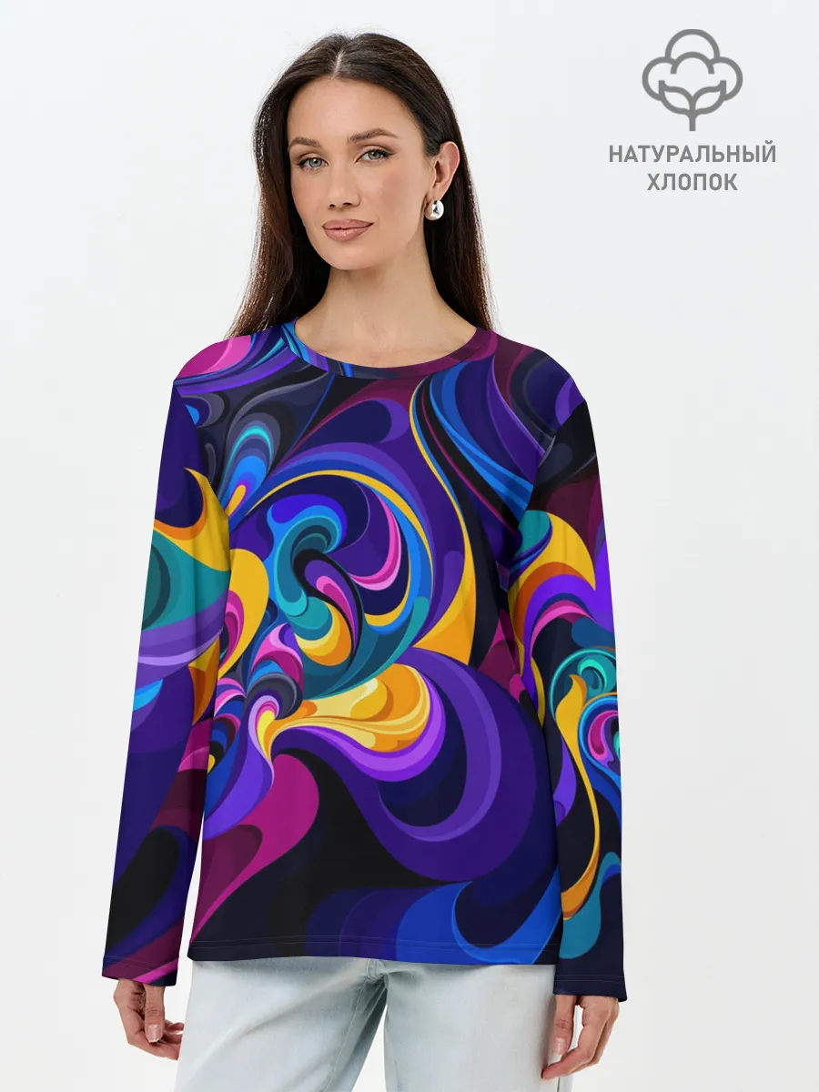 Лонгслив женский. Хлопок / Абстрактный Узор