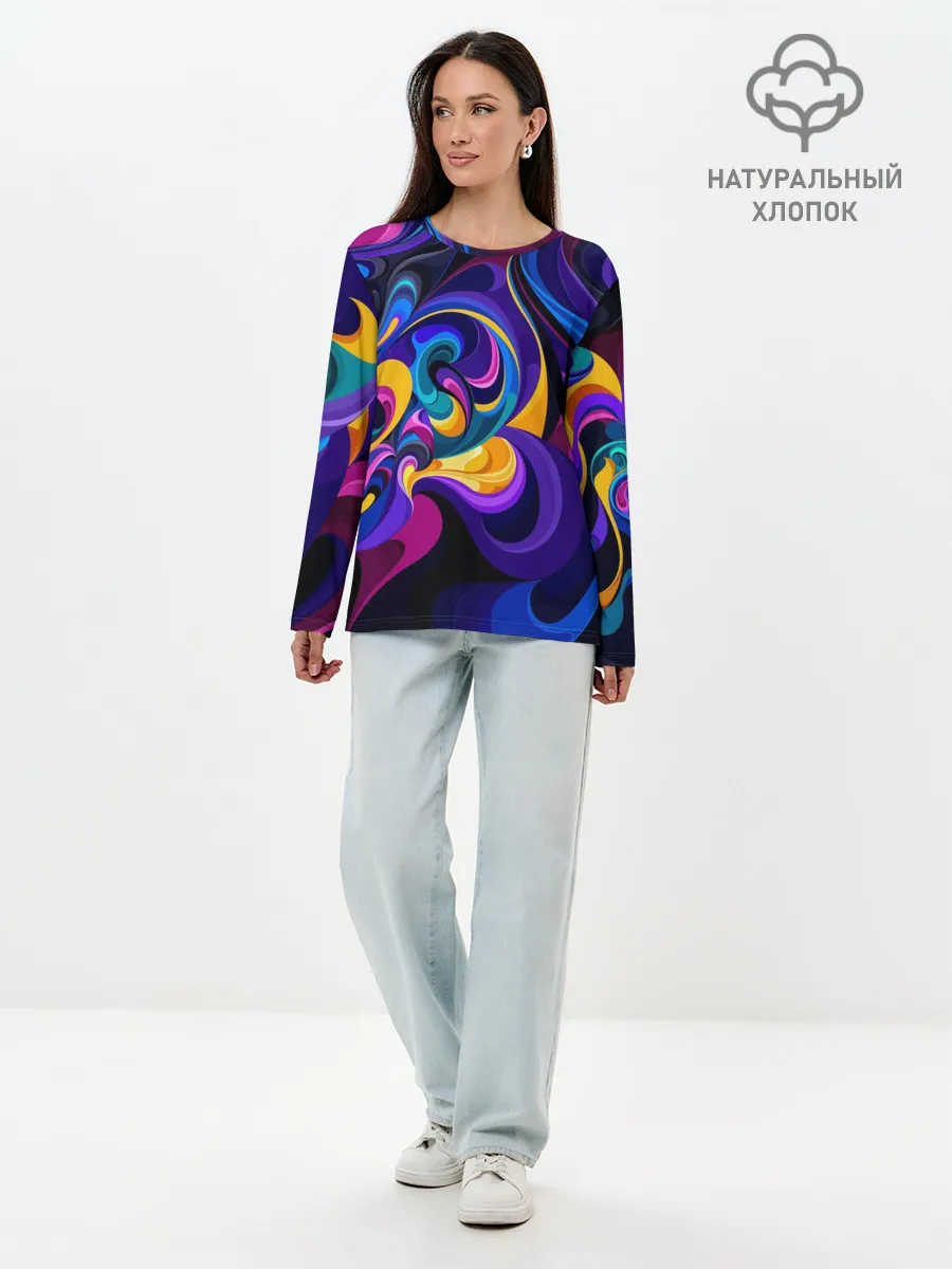 Лонгслив женский. Хлопок / Абстрактный Узор