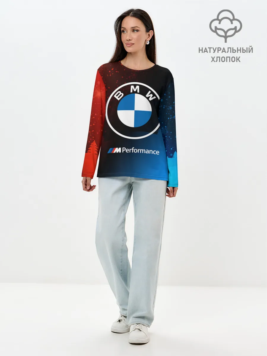 Лонгслив женский. Хлопок / BMW - Снежный