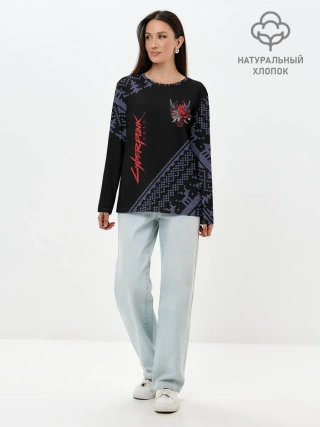 Лонгслив женский. Хлопок / CYBERPUNK 2077 - Новый Год