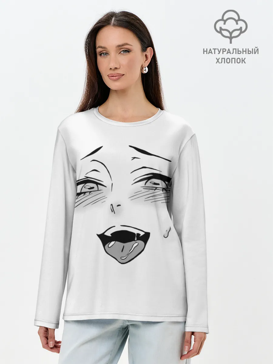 Лонгслив женский. Хлопок / Ахегао личико