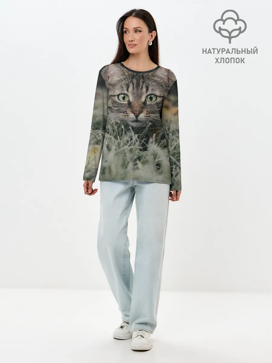Лонгслив женский. Хлопок / Кошка