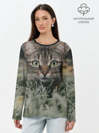 Лонгслив женский. Хлопок / Кошка