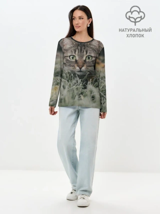 Лонгслив женский. Хлопок / Кошка