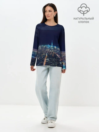 Лонгслив женский. Хлопок / Ночной город