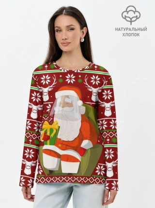 Лонгслив женский. Хлопок / Санта с защитным экраном