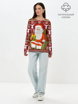 Лонгслив женский. Хлопок / Санта с защитным экраном