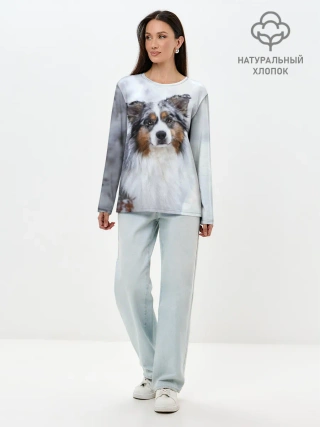 Лонгслив женский. Хлопок / Австралийская овчарка