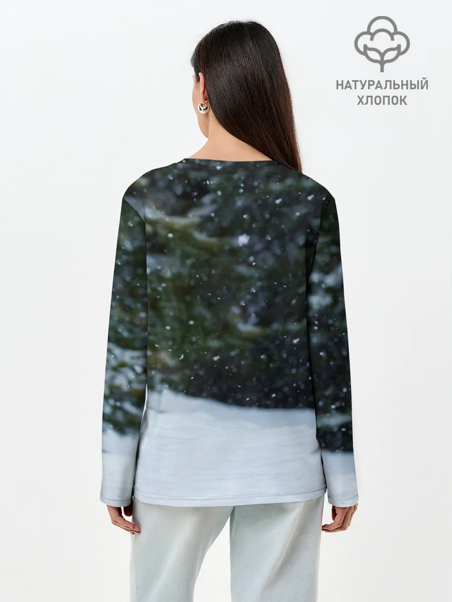 Лонгслив женский. Хлопок / Лиса в зимнем лесу