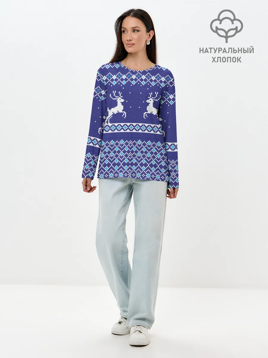 Лонгслив женский. Хлопок / Олени