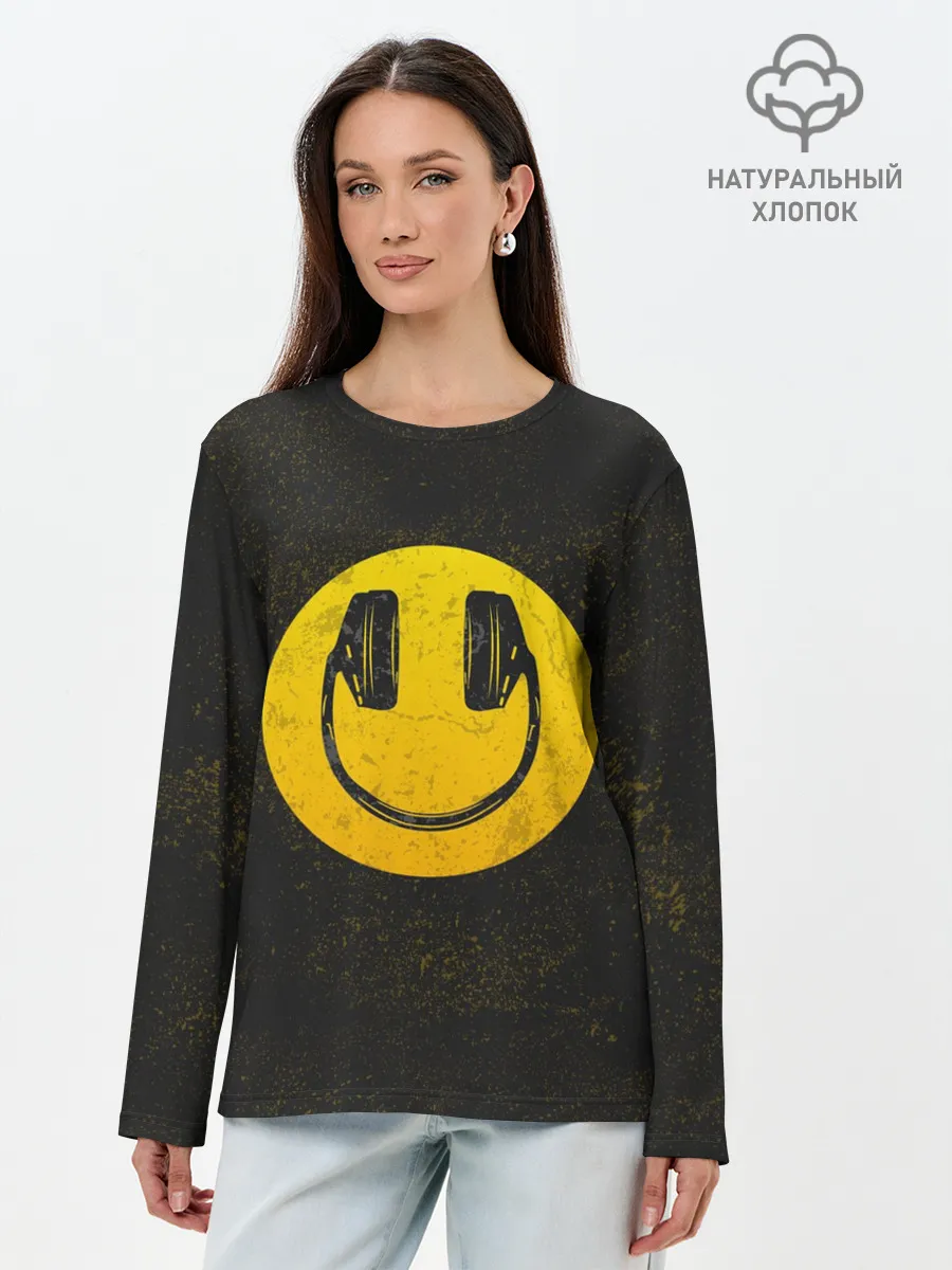 Лонгслив женский. Хлопок / Наушники Смайл