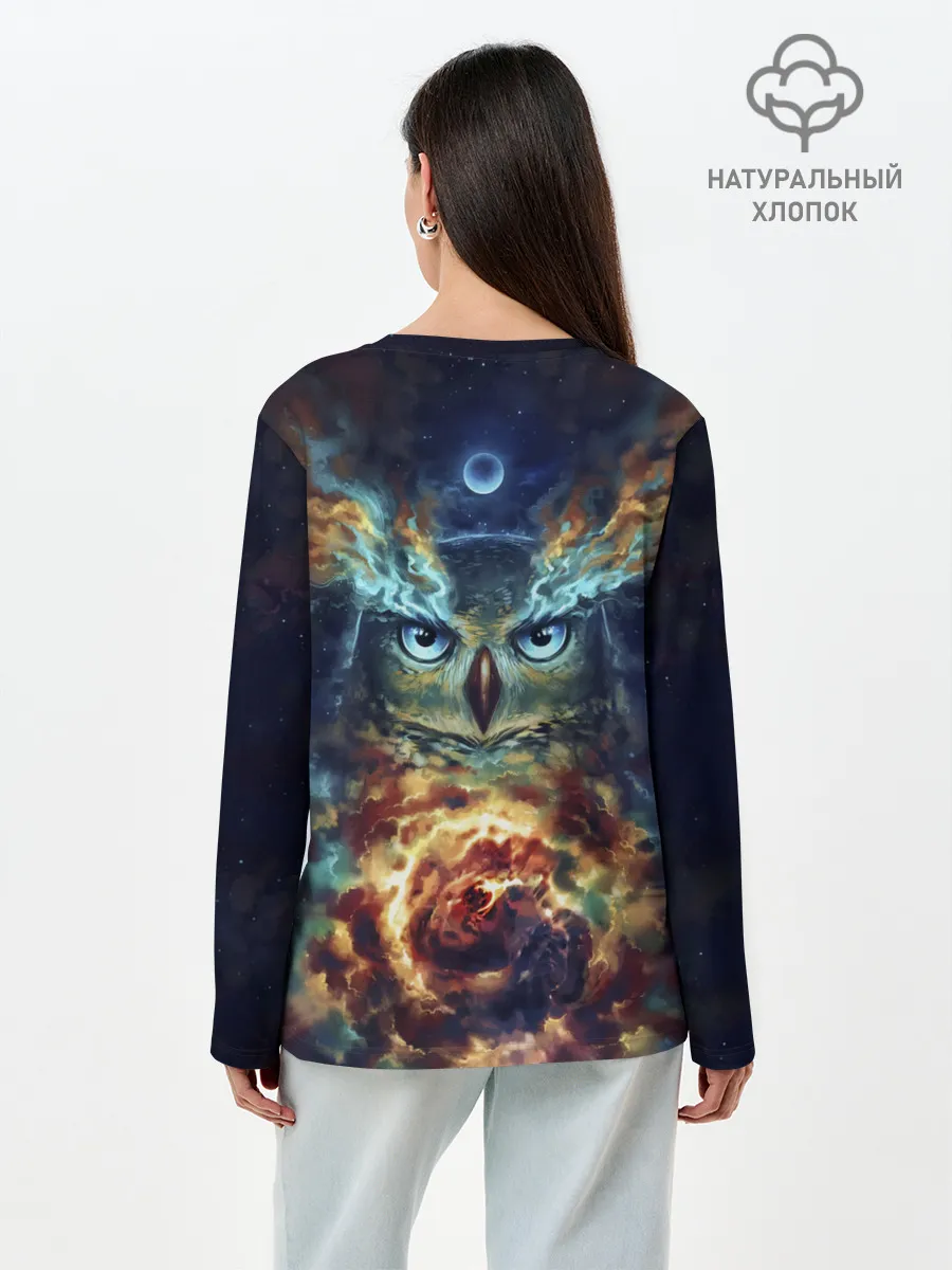 Лонгслив женский. Хлопок / Сова Космос
