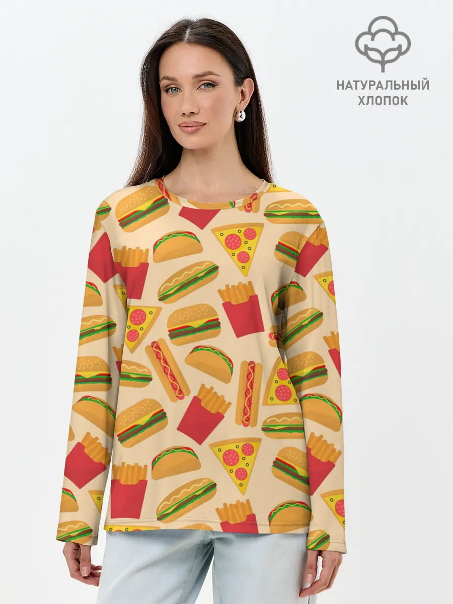 Лонгслив женский. Хлопок / Фастфуд