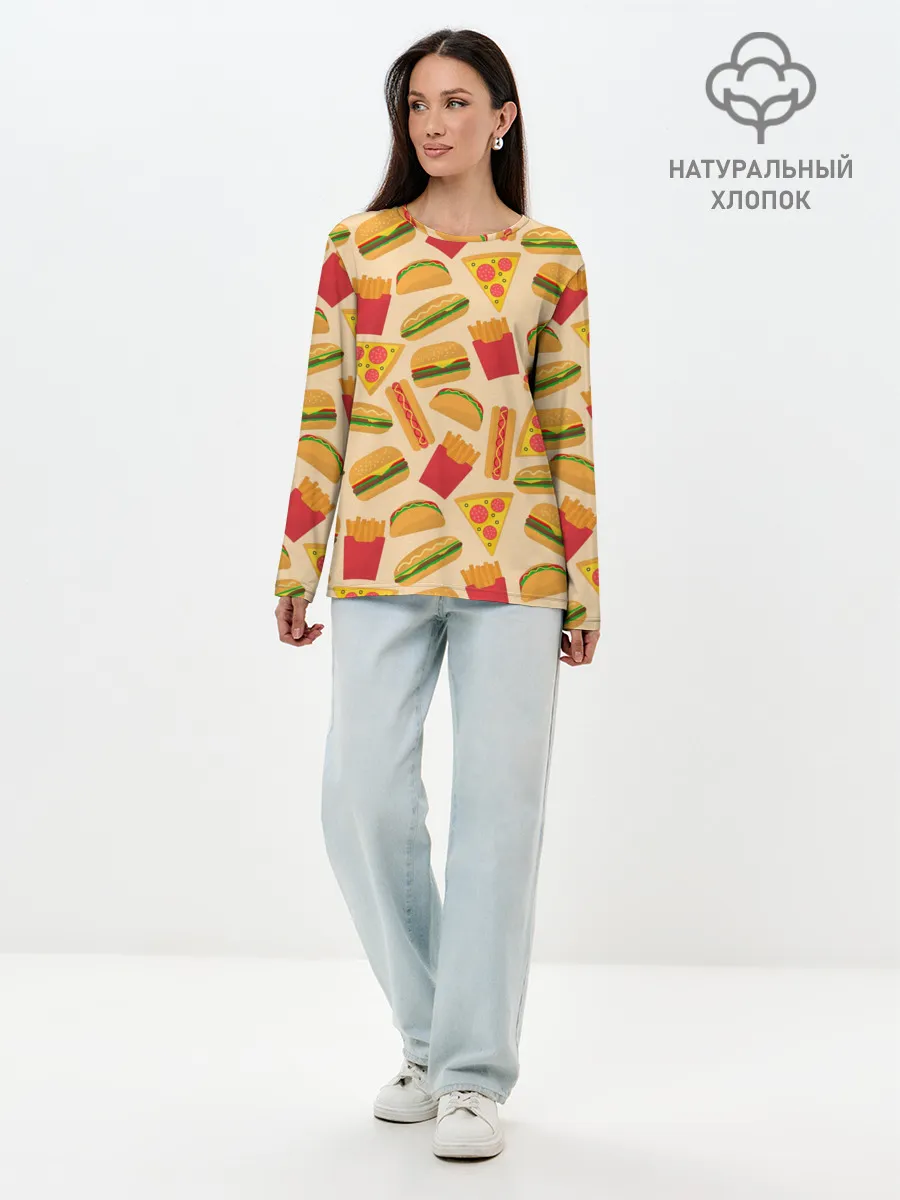 Лонгслив женский. Хлопок / Фастфуд