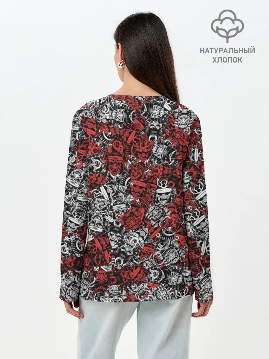 Лонгслив женский. Хлопок / Красные и Белые самураи
