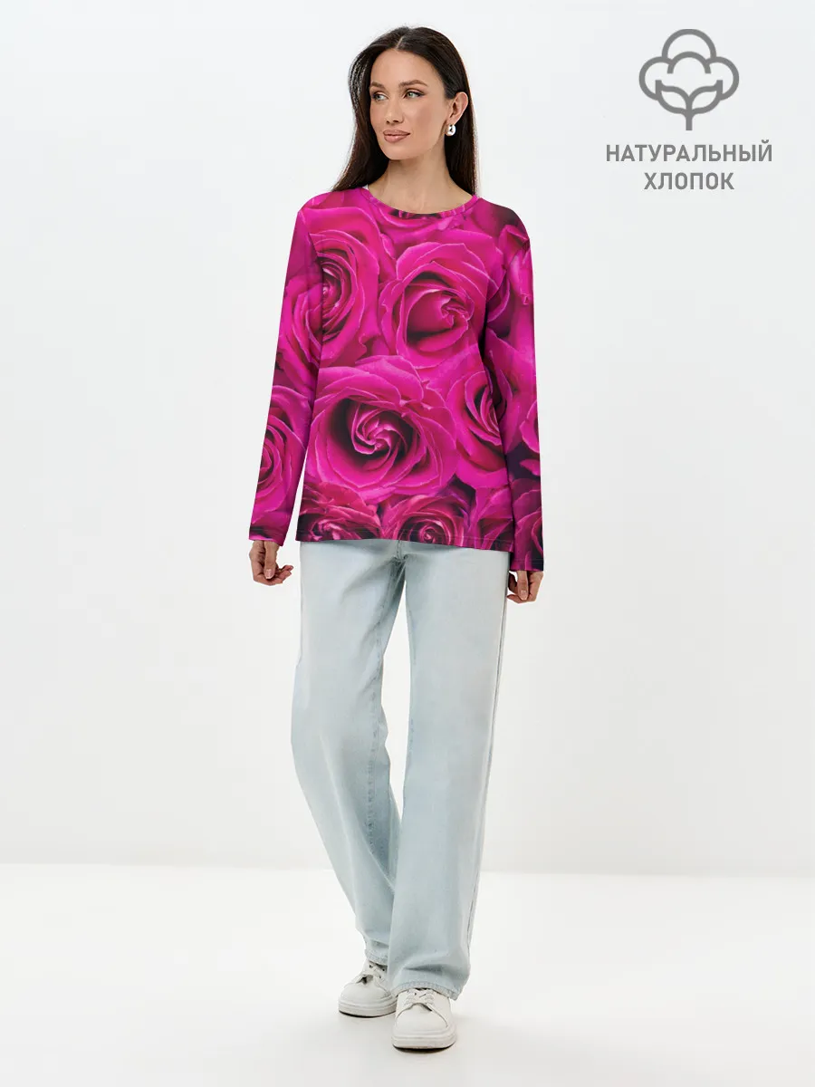Лонгслив женский. Хлопок / Розы