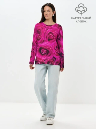 Лонгслив женский. Хлопок / Розы