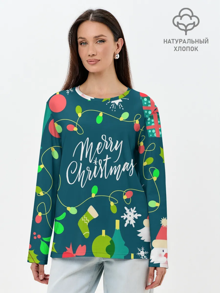 Лонгслив женский. Хлопок / Merry Christmas