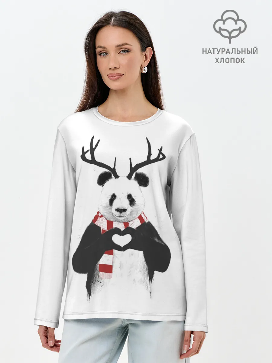 Лонгслив женский. Хлопок / Новогодний Панда
