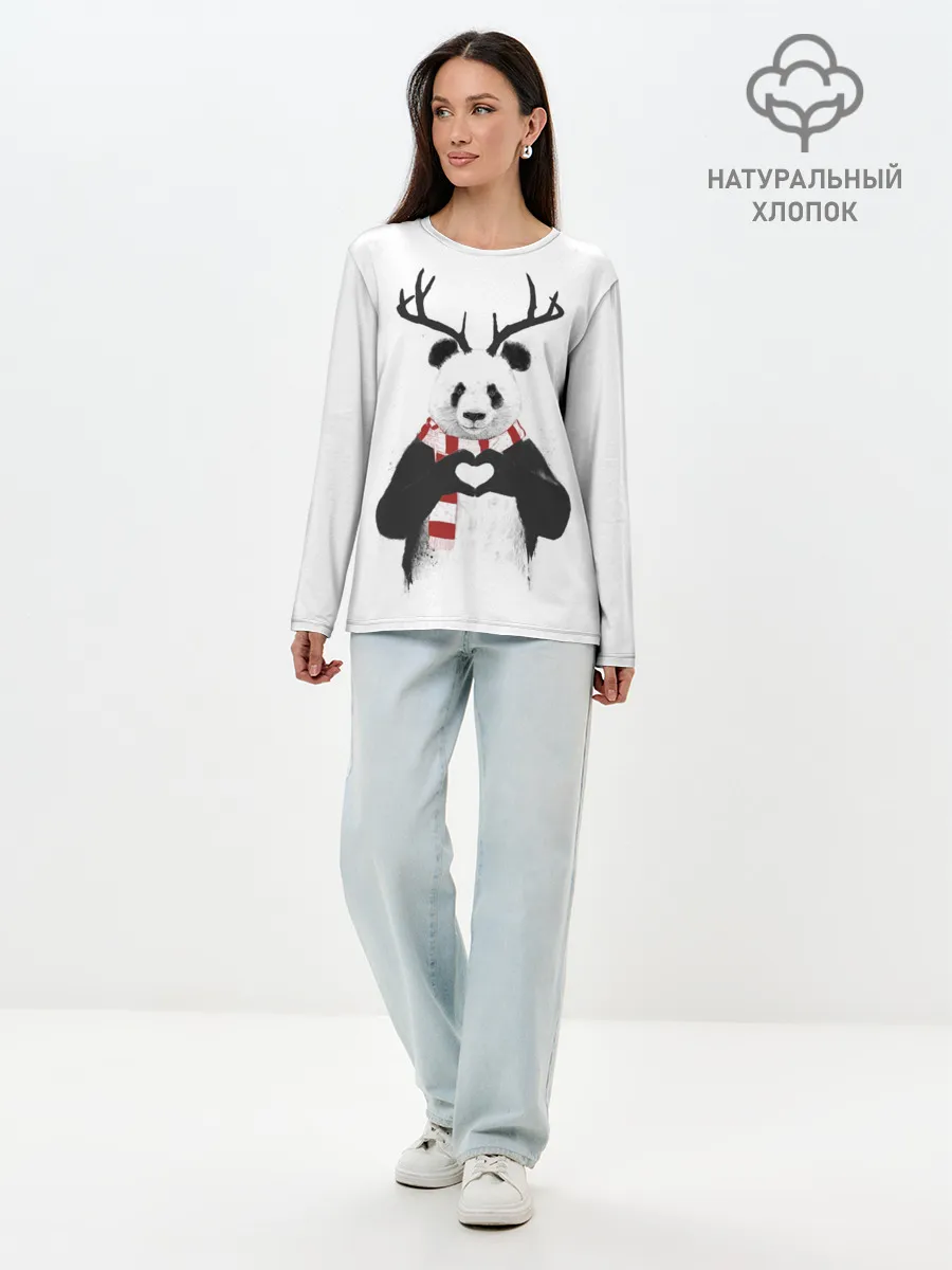 Лонгслив женский. Хлопок / Новогодний Панда