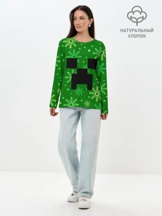 Лонгслив женский. Хлопок / ЗИМНИЙ MINECRAFT
