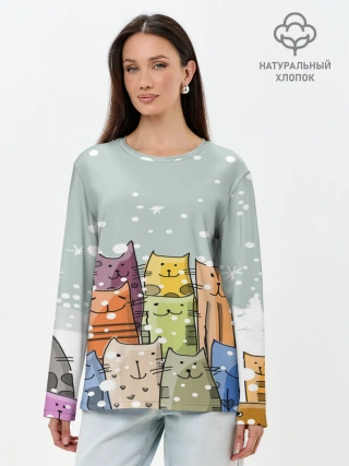 Лонгслив женский. Хлопок / Котики