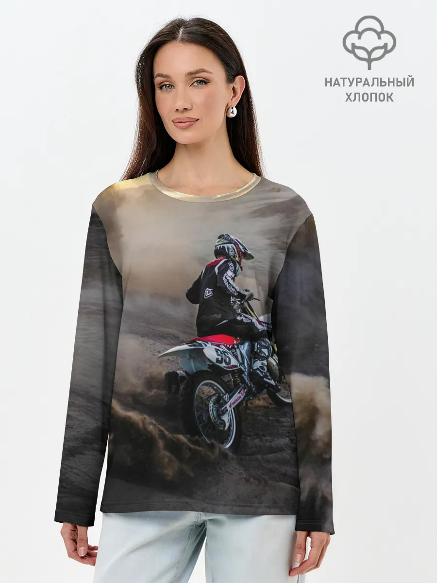 Лонгслив женский. Хлопок / Душа питбайкера