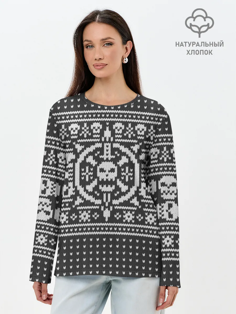 Лонгслив женский. Хлопок / Свитер с черепами