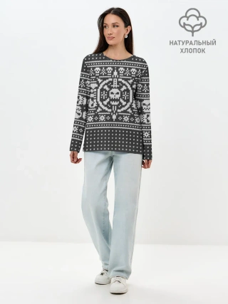 Лонгслив женский. Хлопок / Свитер с черепами
